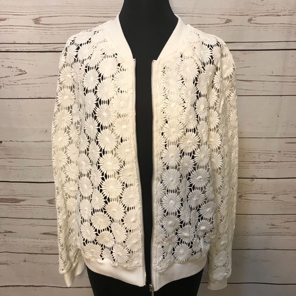 XOXO White Crochet Bomber Jacket - Picture 6 of 7